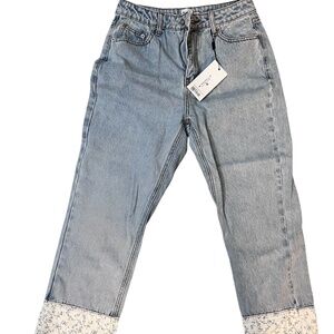 NWT Princess Polly Floral Cuff High Rise Mom Jeans